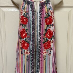 Floral Embroidered Striped Dress
